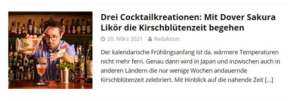 Spirits Journal - Three cocktail creations: Celebrating the cherry blossom season with Dover Sakura Liqueur