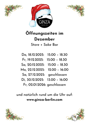 Opening hours at Atelier Ginza during the pre-Christmas period and on New Year's Eve