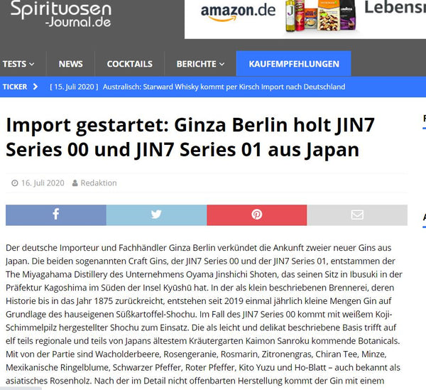 Spirituosen-Journal - Import launched: Ginza Berlin brings JIN7 from Japan